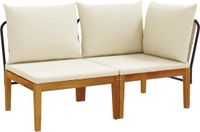 vidaXL 2-delige tuin loungeset met kussens, massief acaciahout & touw, beige en crèmewit