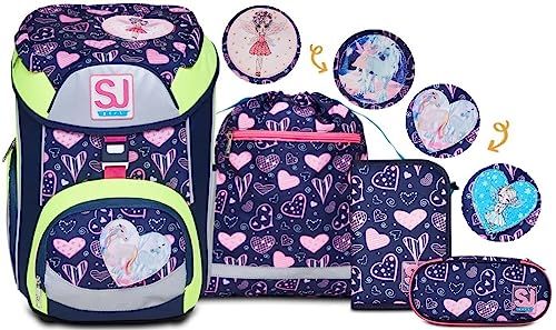 Schoolset Heartly Mix Schoolset SJ GANG UPDOWN BOX - REFLECTIVE - Schoolrugzak met meerdere vakken ergonomisch + Pennenetui + Schooletui met organizer en sporttas, Blauw, Eén maat, Casual