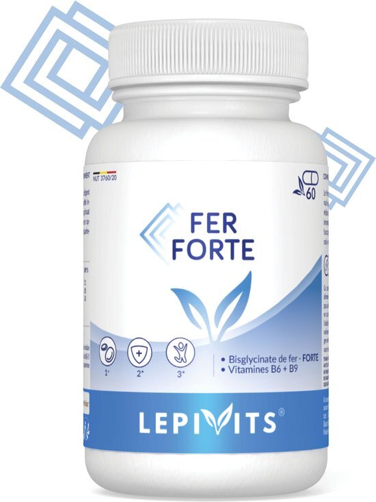 IJzer Forte | 60 plantaardige capsules | Biobeschikbaar Ijzer + Actieve Vitaminen B6 &amp; B9 | Corrigeert Tekorten aan Ijzer | Gemaakt in Belgi&#235; | LEPIVIT