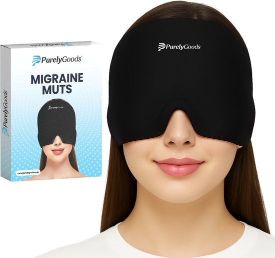 PurelyGoods® Migraine Masker 600 g - Hoofdpijn Muts - Coldpack - Zwart