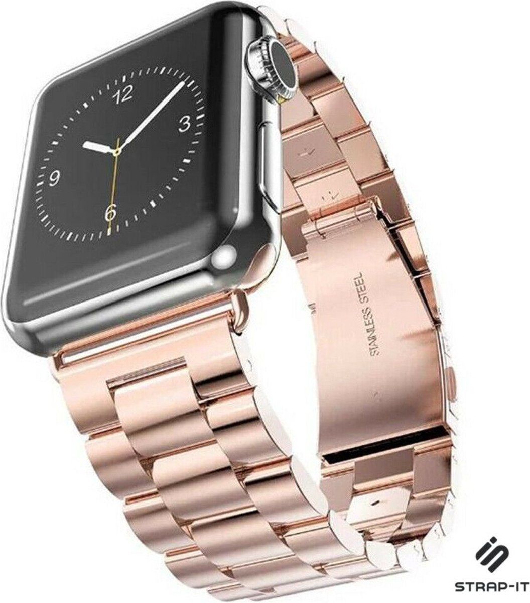 Strap-it bandje geschikt voor Apple Watch stalen band - rosé goud - 42mm & 44mm