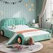 Avonturen kinderbed met glijbaan en trap, aan beide zijden monteerbaar, comfortabel bekleed bed, speelbed met bescherming – in blauwgroen. Afmetingen: 140x200 cm