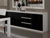 Commode ROMEO 3 portes et 3 tiroirs blanc laqué/noir laqué