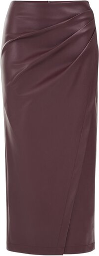 WE Fashion Dames Midi-rok van imitatieleer - Aubergine - Maat S