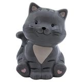 Spaarpot kat, kattenspaarpot, kinderspaarpot kat, spaarvarken kat, spaarfiguur, spaarpot, spaarkat, decoratieve kat met spaarfunctie van keramiek in grijs, L x B x H 10 x 12 x 16 cm.
