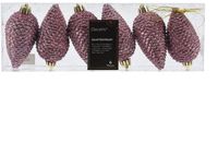 Decoris Dennenappel kunststof d4,5h8 cm pink 6 st