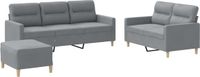 vidaXL 3-delige Loungeset met kussens stof lichtgrijs
