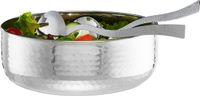 Relaxdays Saladeschaal 4,5 l Rond Roestvrijstaal 3-delige set met bestek Vaatwasserbestendig Zilverkleurig
