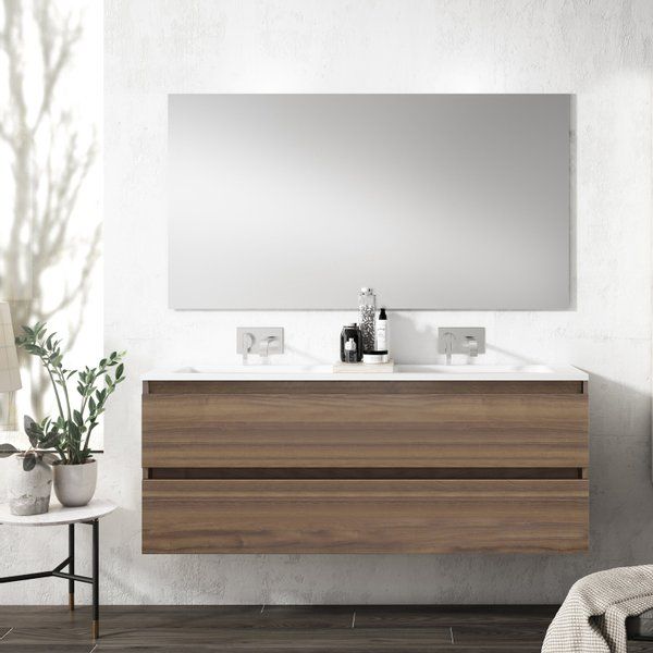Adema Chaci badmeubelset 120x46x57cm met 2 lades greeploos met spiegel 2 keramische wasbak 2 kraangaten Noten