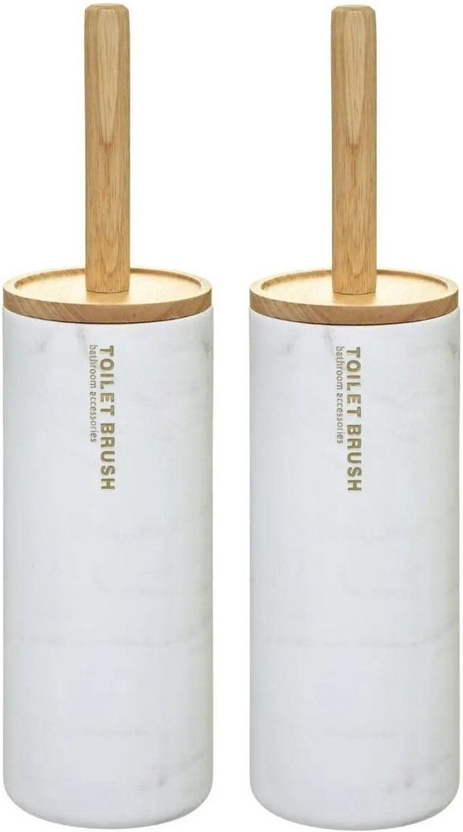 5five 2x WC-borstels met houder - wit met marmer effect - 38 cm