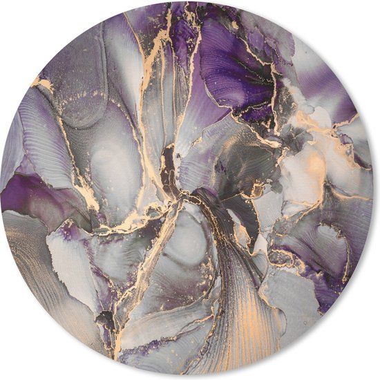 MousePadParadise Ronde Muismat - Goud - Paars - Marmer - 20x20 cm
