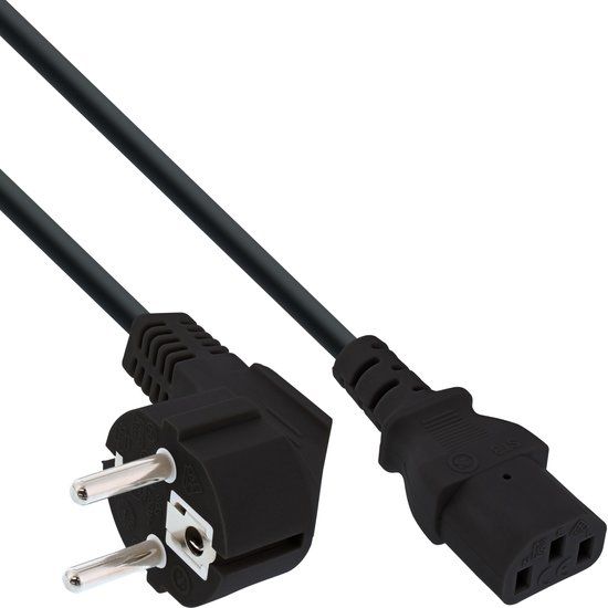 InLine C13 - Schuko Haaks Voedingskabel - 3 x 1,5mm2 - 10 meter - Zwart