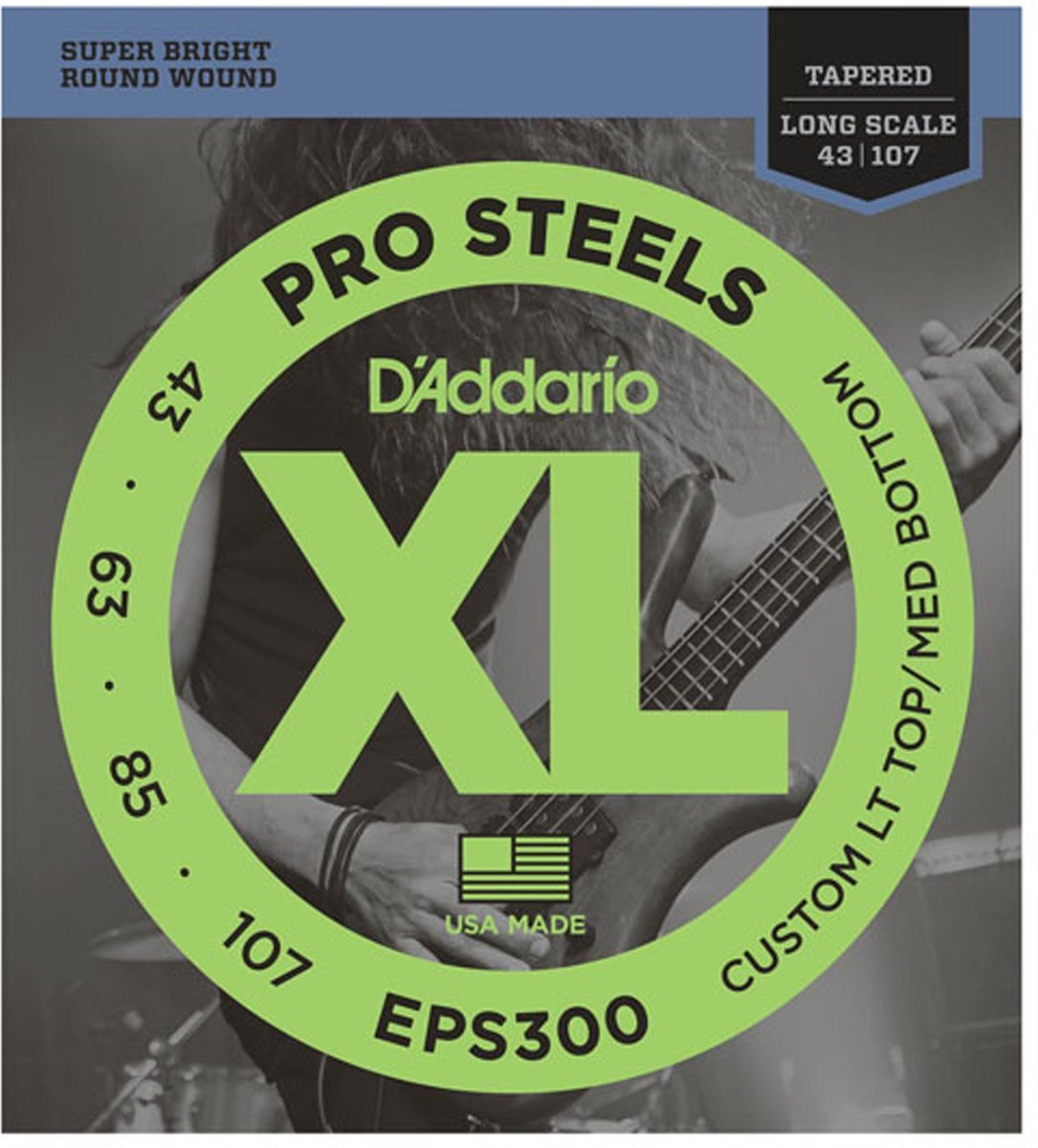 D'ADDARIO 4er bas XL Pro Steels 43-107 43-60-85-107, EPS300 - Snarenset voor 4-string basgitaar