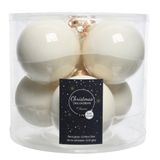Decoris Kerstballen - 12x st - wol wit - 8 cm - glas - kerstversiering