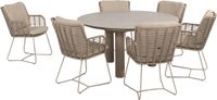 4 Seasons Outdoor Donato Fabrice dining tuinset 7-delig 160 cm rond keramiek latte