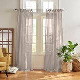 Elrene Doorschijnende tie-top raamgordijnpaneel, polylinnen mix, lichtgrijs, 132 cm B x 213 cm L (Pack van 1)