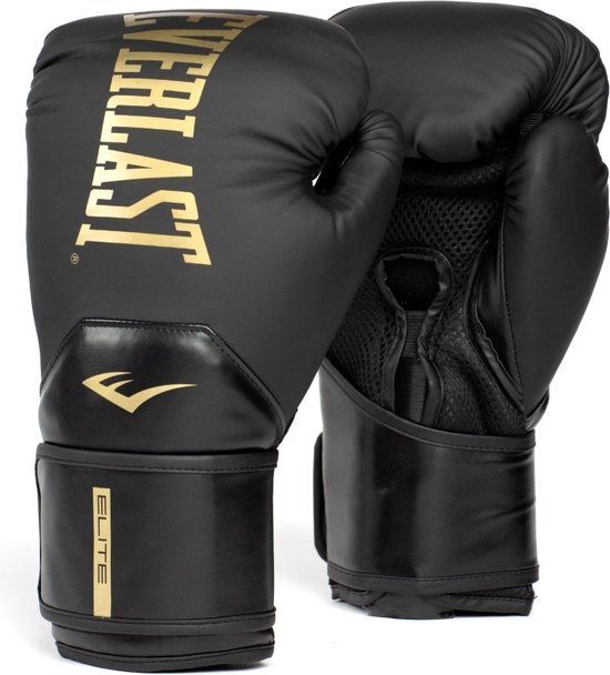 Everlast Elite 2 Boxing Gloves - Black/Gold - 14 oz - Unisex