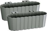 Prosperplast Balkon plantenbak/bloembak - Set van 2x stuks - met haken - kunststof - rechthoekige - grijs - 38 cm