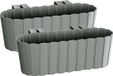 Prosperplast Balkon plantenbak/bloembak - Set van 2x stuks - met haken - kunststof - rechthoekige - grijs - 38 cm