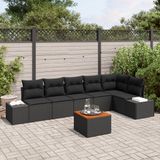 vidaXL Tuinbank Set 7-delig Zwart Polyrattan