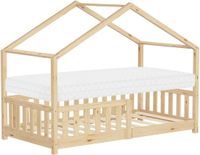 ML-Design Kinderbed huisbed 80x160 cm natuurlijk dennenhout met matras H:10cm uitvalbescherming en lattenbodem