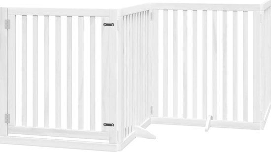 vidaXL Hondenhek - inklapbaar - met deur - 4 panelen - 320 cm - populierhout - wit