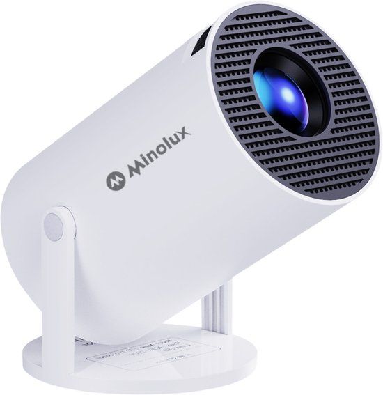 Minolux® Mini Beamer-NEW model 2026 – Smart Projector met Netflix, YouTube, Disney+, Appstore. – WiFi, Bluetooth, Screen Mirroring – Home Cinema - 4k - Beamer - Inclusief Hdmi kabel & speaker - IOS & Android - Wit
