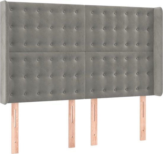 vidaXL Hoofdbord met randen 147x16x118/128 cm fluweel lichtgrijs