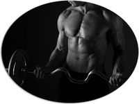 Merkloos / Sans marque Dibond Ovaal - Gespierde Man met Barbell (Zwart-wit) - 108x81 cm