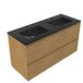 Saniclass Holz Pure meuble de salle de bain - 120x45x62cm - lavabo en céramique Vygo noir - 2 lavabos - 2 trous de robinet - 4 tiroirs - chêne mat naturel