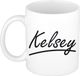 Bellatio Decorations Kelsey Naam koffiemok - beker - met sierlijke letters - wit