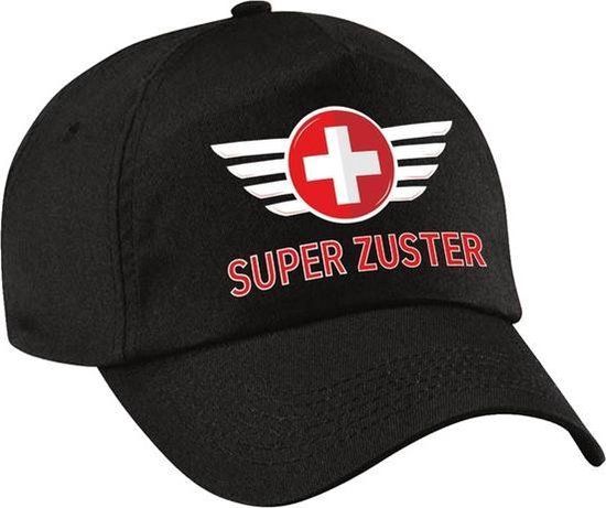Zwarte Super Zuster Pet voor Dames - Zorgpersoneel Baseball Cap - Bellatio Decorations