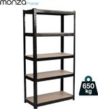 Monza Home® Stellingkast Metaal – 5-Laags Opbergrek – 75x30x150 cm – 650 kg – Zwart