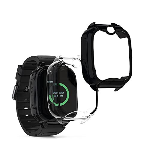 kwmobile 2x cover compatibel met Xplora XGO 2 - Fitnesstracker cover van gehard glas en kunststof frame set zwart/transparant