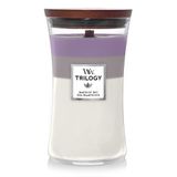 Woodwick Grote zandloper trilogie geurkaars met knetterende wick | Amethist Sky | 609 ml