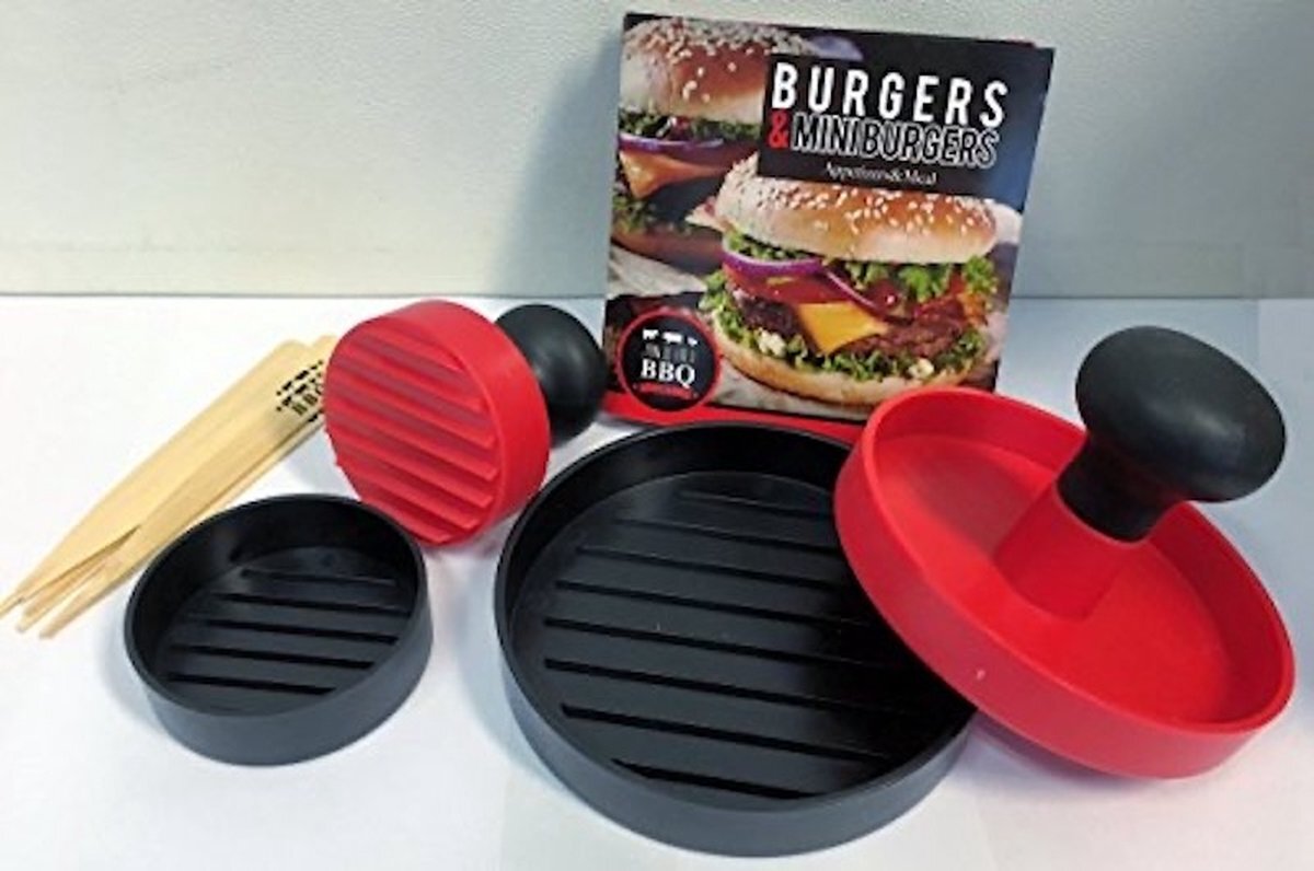 Join us for a bbq party Hamburgerpers - Antiaanbaklaag - BBQ Set - Hamburgermaker - Burger Press - Burgermaker