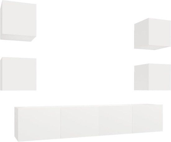 vidaXL 6-delige Tv-meubelset bewerkt hout wit