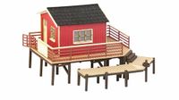 Noch Bootverhuur, miniatuur bouwpakket voor modelbouw, 9,2 x 7,3 x 5,3 cm, lasergesneden gebouw H0, ideaal voor diorama's