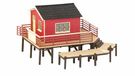 Noch Bootverhuur, miniatuur bouwpakket voor modelbouw, 9,2 x 7,3 x 5,3 cm, lasergesneden gebouw H0, ideaal voor diorama's