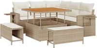 vidaXL Tuinbank Set Beige en Crèmewit Polyrattan 9 Kussens
