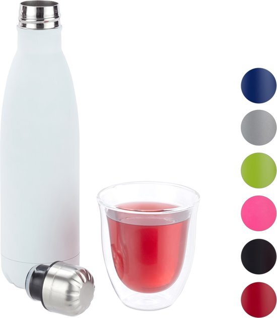 Relaxdays Thermosfles - drinkfles - thermosbeker - thermos - isoleerfles - 0,5 liter wit zwart, wit, zilver