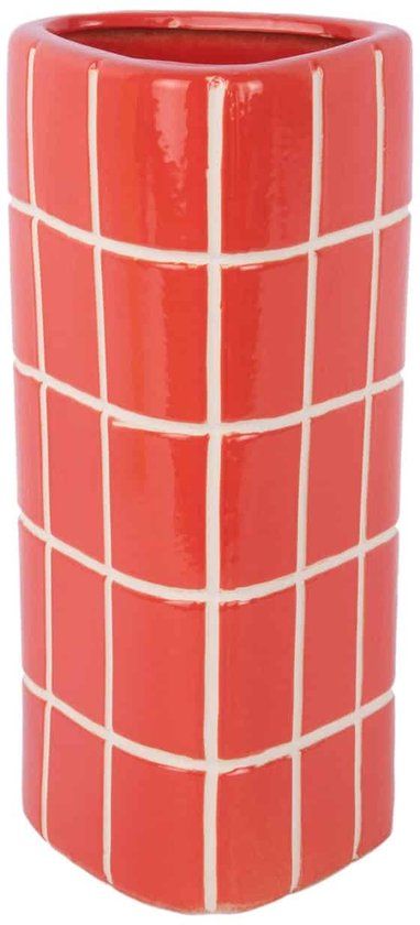 Present Time Vaas Retro Tiles - Helderrood - 12.6x11.5x26cm - Keramiek - Modern
