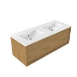 Saniclass Holz Frame Badkamermeubelset - 120x45x42cm - Vygo keramische wastafel wit - 2 wasbakken - zonder kraangaten - 1 lade - mat eiken natural (hout) SW1420772/SW773928