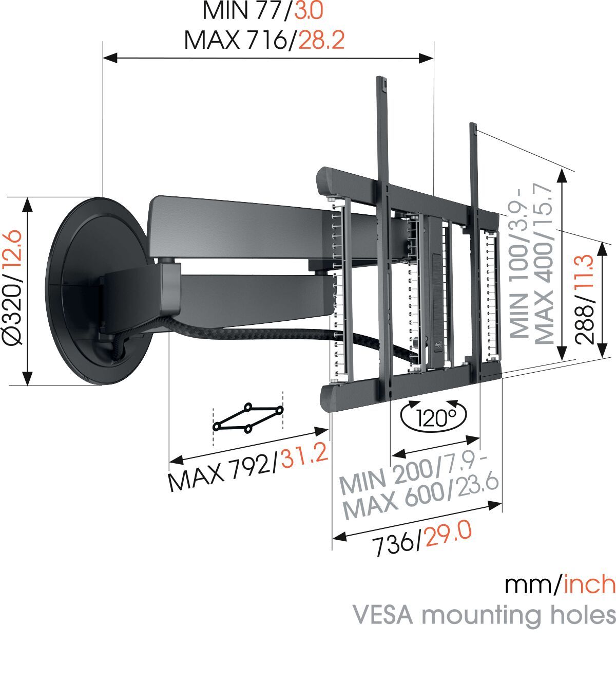 Vogel's SIGNATURE TVM 7655 Draaibare TV Beugel - 40-77 inch - Zwart