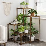 Bamworld Plantenstandaard, binnen- en buitenhoekplank, plantenhouder voor woonkamer, 4-laags hoekstandaard, plantenplank, meerdere planten voor binnen, terras, balkon, tuin