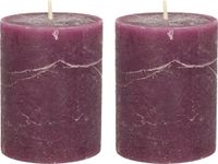 Merkloos Stompkaars/cilinderkaars - 2x - Bordeaux rood - 7 x 9 cm - Middel rustiek model