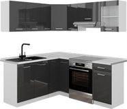 Vicco Hoekkeuken R-Line, Antraciet Hoogglans/Wit, 187 x 167 cm, WB Marmer