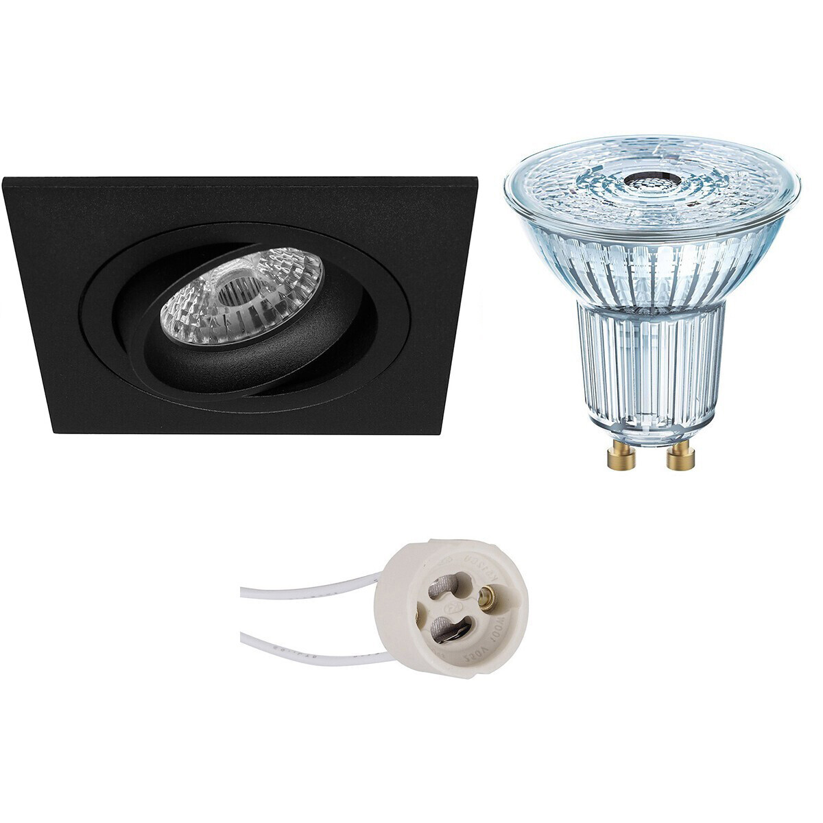 Osram - LED Spot Set - Parathom PAR16 930 36D - Pragmi Borny Pro - GU10 Fitting - Dimbaar - Inbouw Vierkant - Mat Zwart - 3.7W - Warm Wit 3000K - Kantelbaar - 92mm