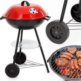 Springos Houtskool barbecue - BBQ - Draagbaar - Op Wielen - Asopvangbak - Kunststof - RVS - Zwart - Rood