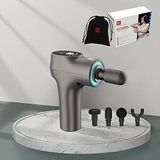 Hi5 FlatHead Trilmassageapparaat, massagepistool, spierfascia, weefsel, ontspannen, 6 snelheden, met Smart Light-systeem, 4 opzetstukken, grijs en fluwelen zakje